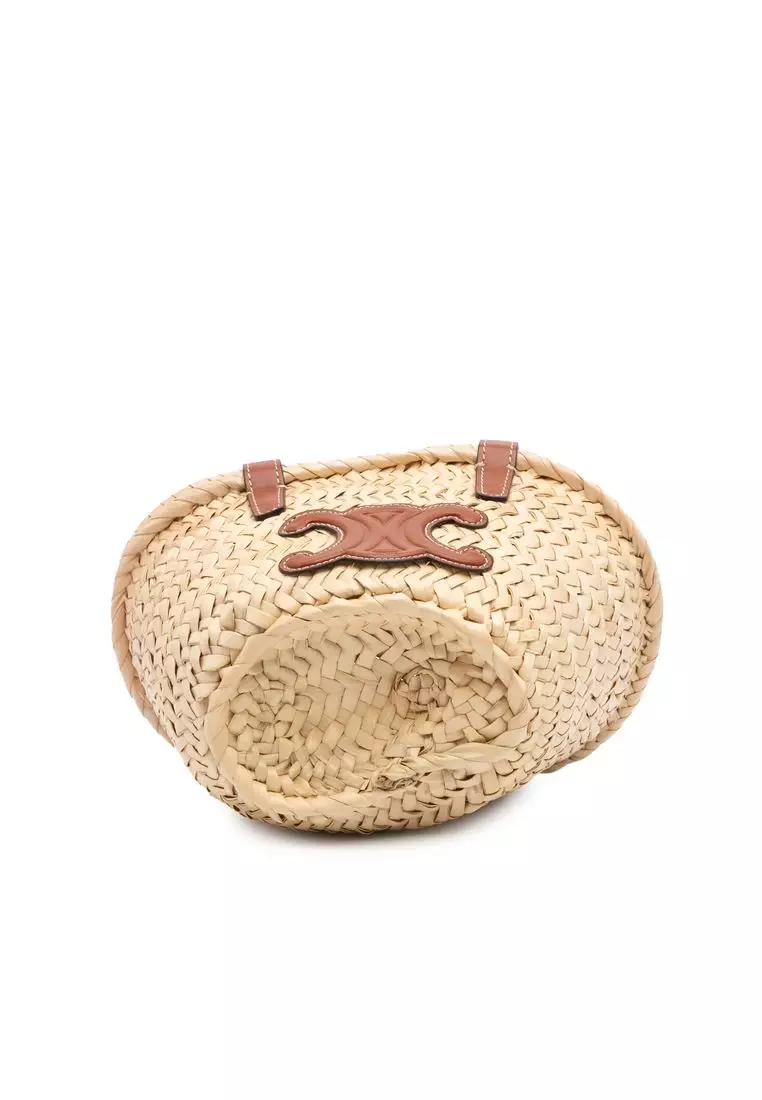 二手 Celine Nano 拉菲草皮革 Triumph 經典手提籃