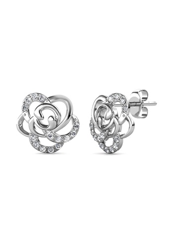 Her Jewellery silver Rose Earrings (White Gold)  - Made with premium grade crystals from Austria 66F82AC19EEE32GS_1