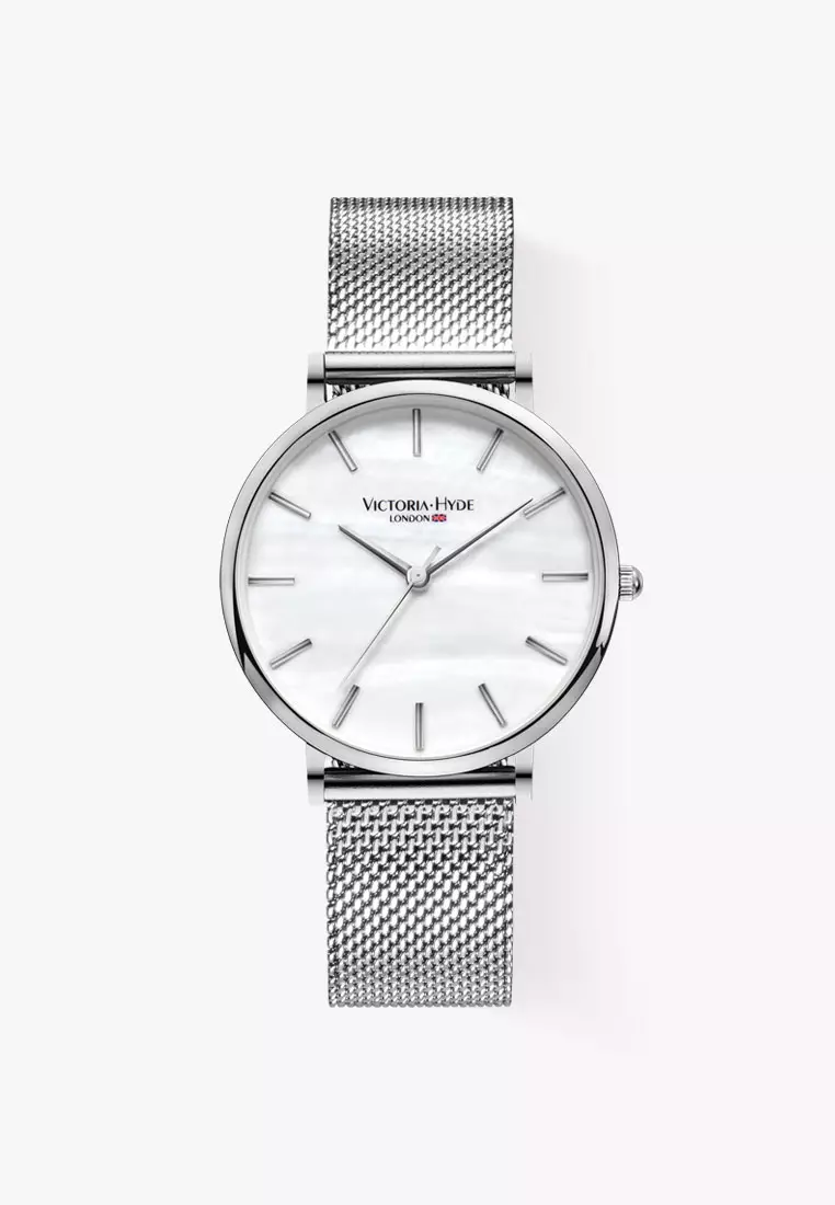 女士手表 银色不锈钢网状表带 33mm表壳 白色表盘-银色