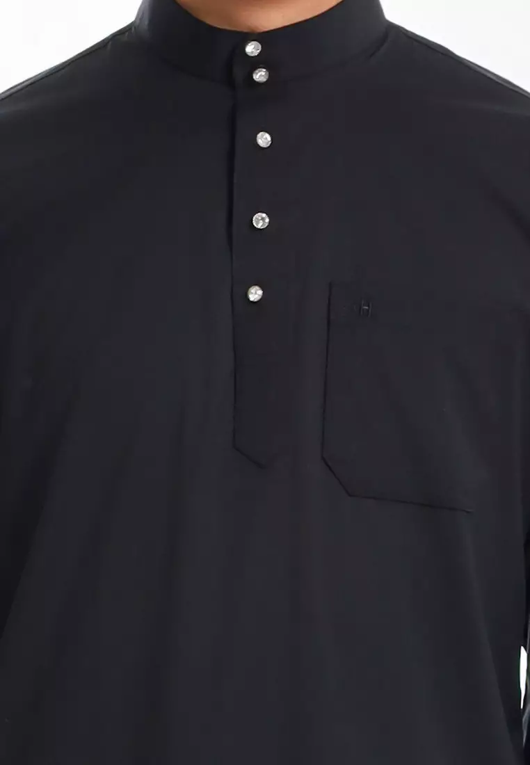 Forest x Hatta Dolmat Baju Melayu Cekak Musang Dewasa - BM24104-01Black