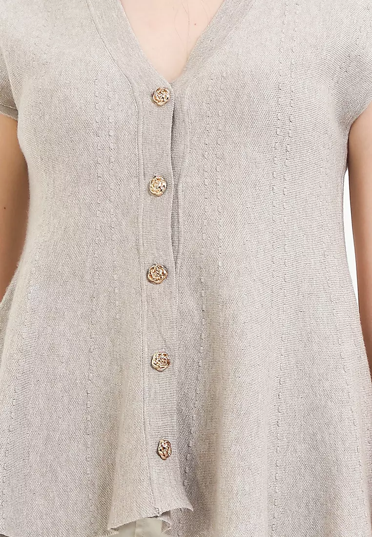 Drop Sleeves Flare Hem Knit Blouse