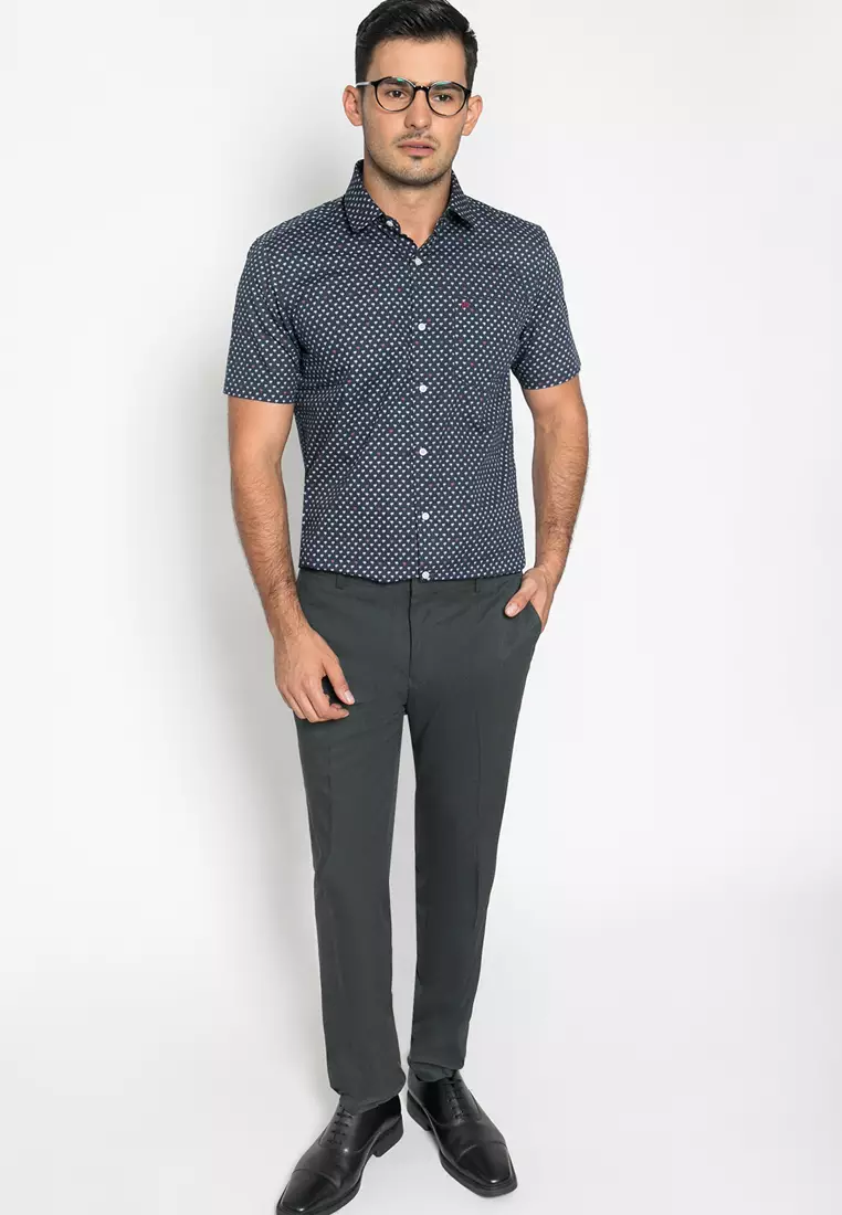Johnwin - Kemeja Formal - Kemeja Lengan Pendek - Kemeja Pria - Hitam - Motif - FSH.650.K392.826.C S/S