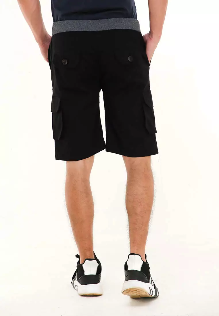 Rishham Celana Pendek Cargo Pria Button Pockets Sporty Short Pants Material Cotton ORIGINAL - Black