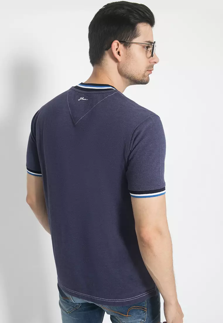 Johnwin - Kaos Casual - Kaos Lengan Pendek - Kerah Shanghai - Ungu - APS.621.M373.01.C-S/S