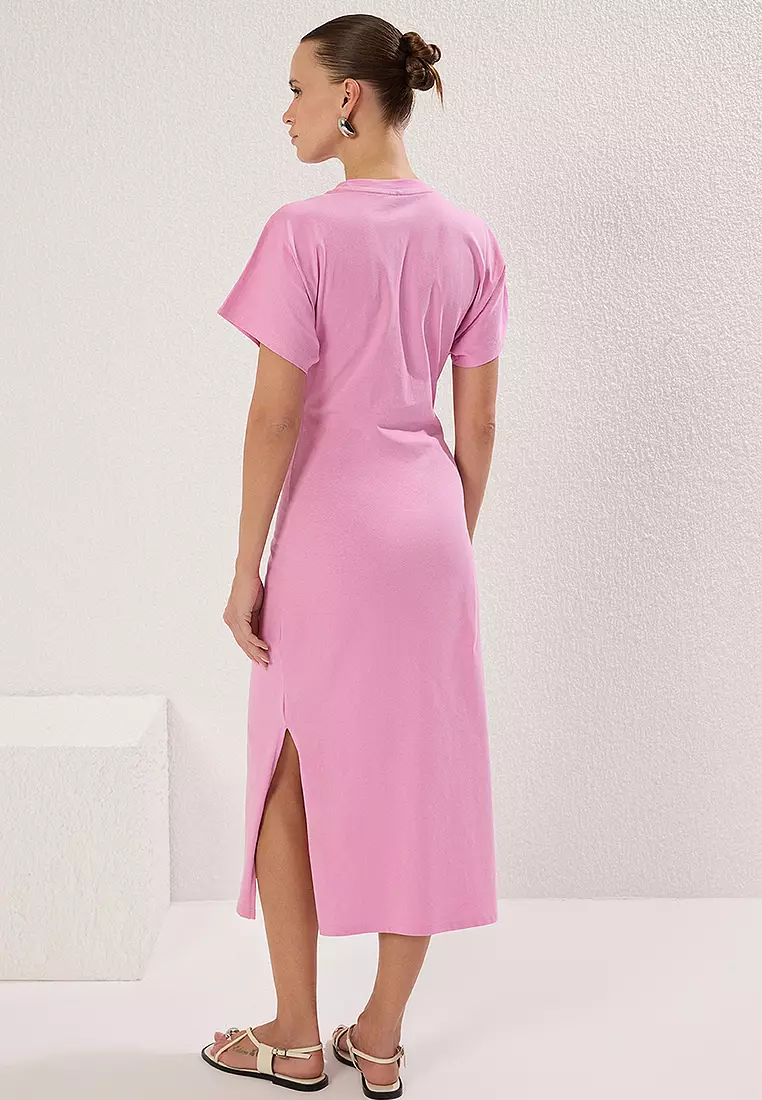 Waist-Sit Slit and Tie Detail Midi Knitted Pencil Dress