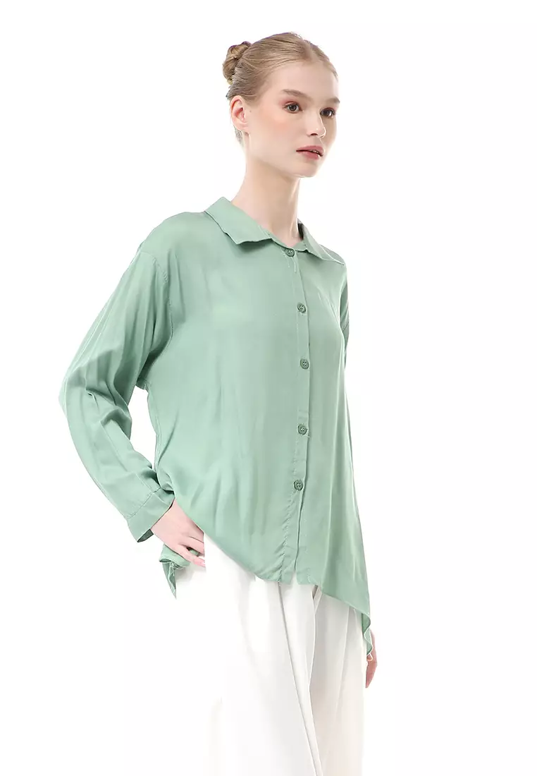 Ayudia Shirt Long Sleeve Atasan Wanita Premium Quality - Matcha