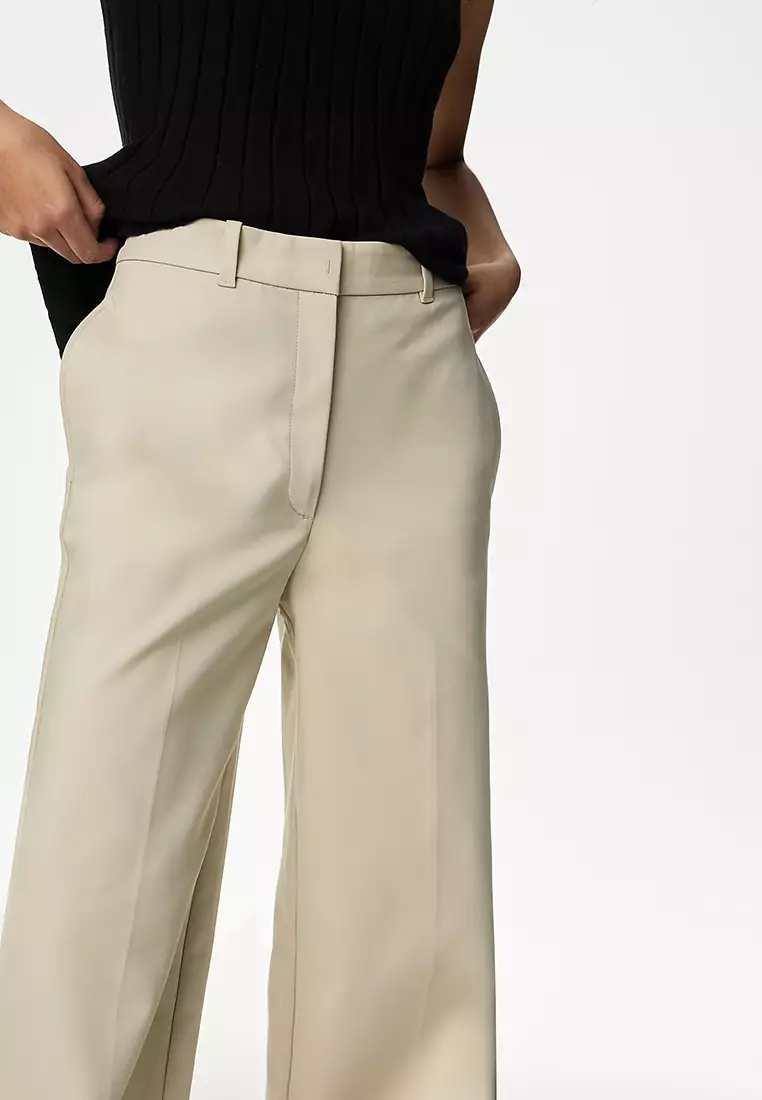 Cotton Blend Wide Leg Chinos
