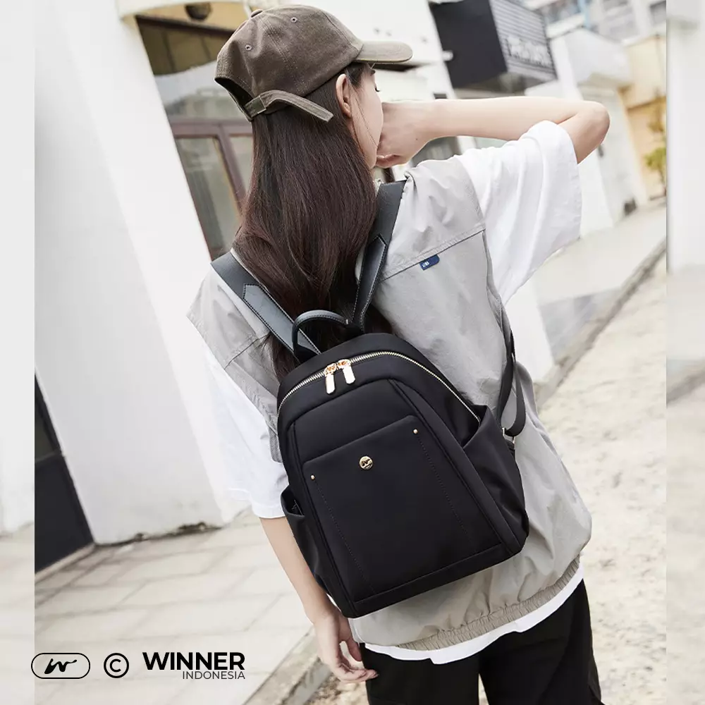Tas Ransel Nylon Anti-Air Backpack Korean Style (T14-037-6136) - Hitam Medium