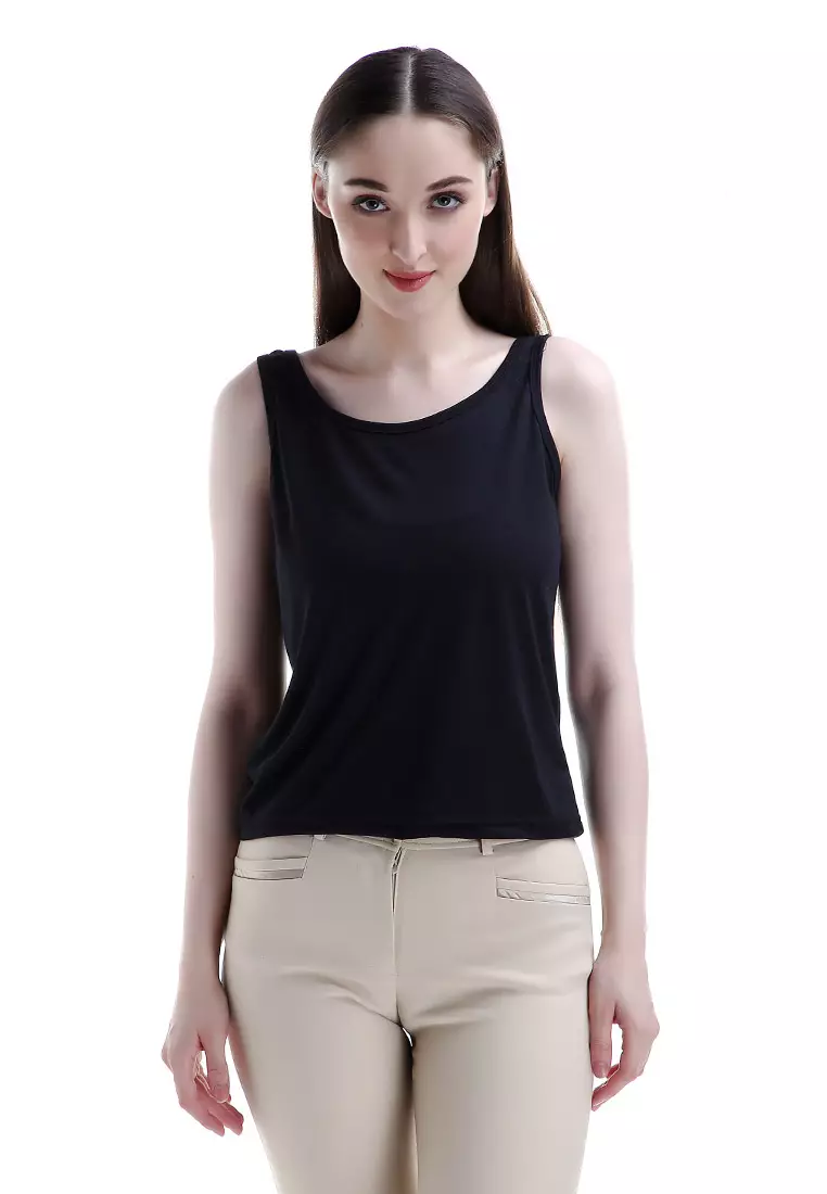 Greisy Tanktop Atasan Wanita Sleeves Design Simple Motif Solid - Hitam
