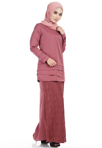 Buy Daliya Kurung with Asymmetry Layered Top from Ashura in Pink at Zalora