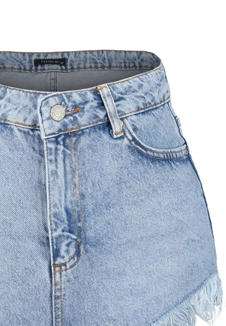 Trendyol Dames Gerade Weites Bein Normale Taille Hose Shorts, Indigo, 38