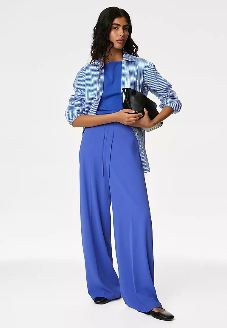 Crepe Elasticated Waist Wide Leg Trousers