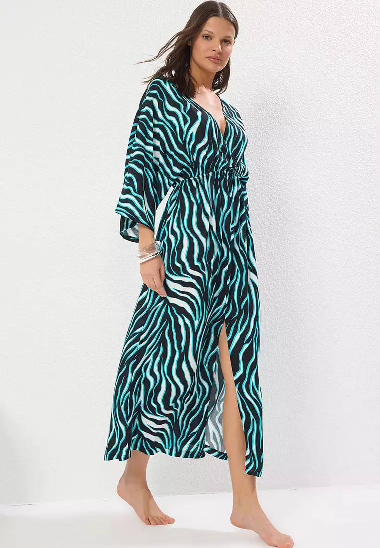 Zebra Patterned Maxi Woven Beach Dress TBESS25EL00083