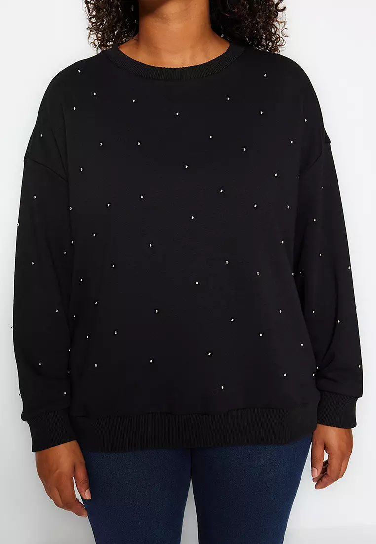 Plus Size Staple Detail Thick Knitted Sweatshirt
