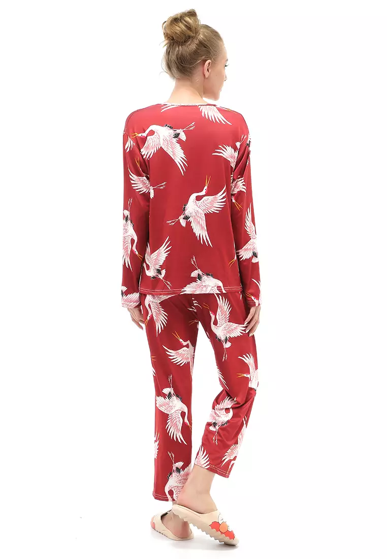 Vance Setelan Piyama Baju Tidur Wanita Lengan Panjang Bango Motive Material Cotton ORIGINAL - Red