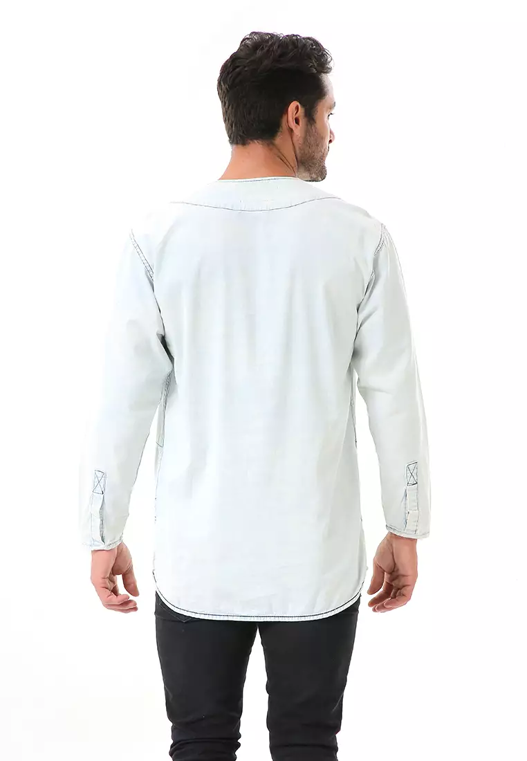 Leopold Kemeja Koko Jeans Pria Lengan Panjang Long Shirt Material Denim ORIGINAL - Soft Blue