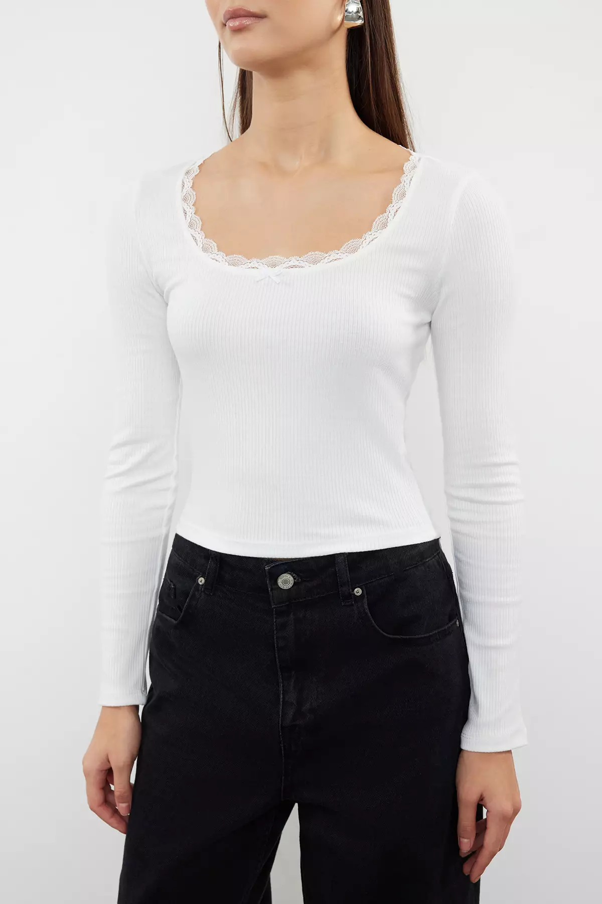 Square Neck Lace Crop Blouse