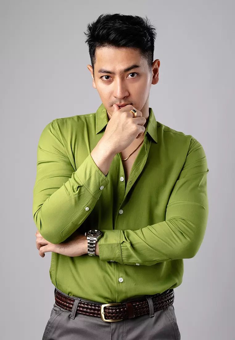 Viscose Olive Green Casual Shirt