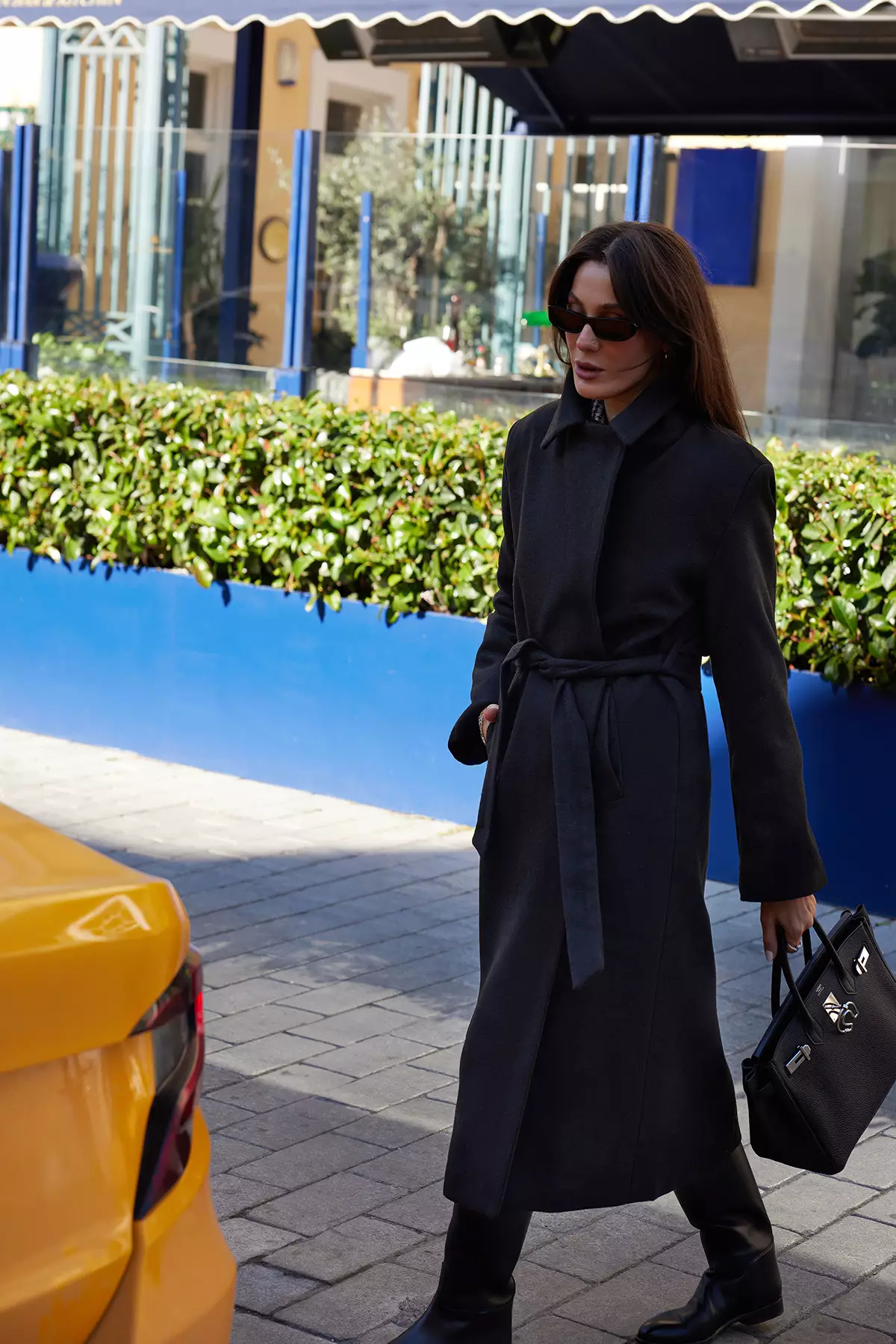 Black Belted Regular Wool Long Coat Formal Lined Coat TWOAW25KB00100