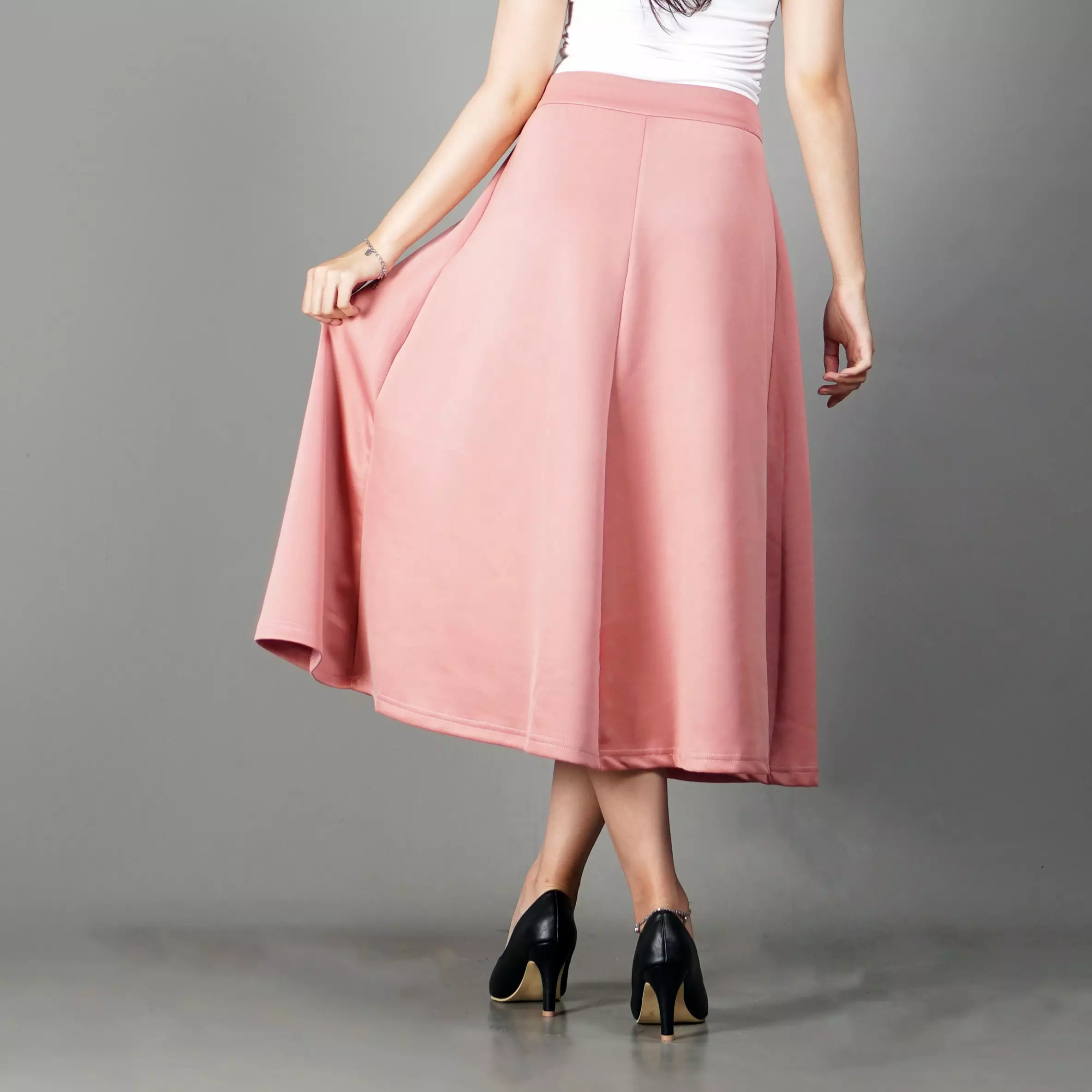  REBECA Rok Pink Rok Kerja Rok Midi Gaya Korea Flare Skirt Midi Skirt Korean Style - PINK