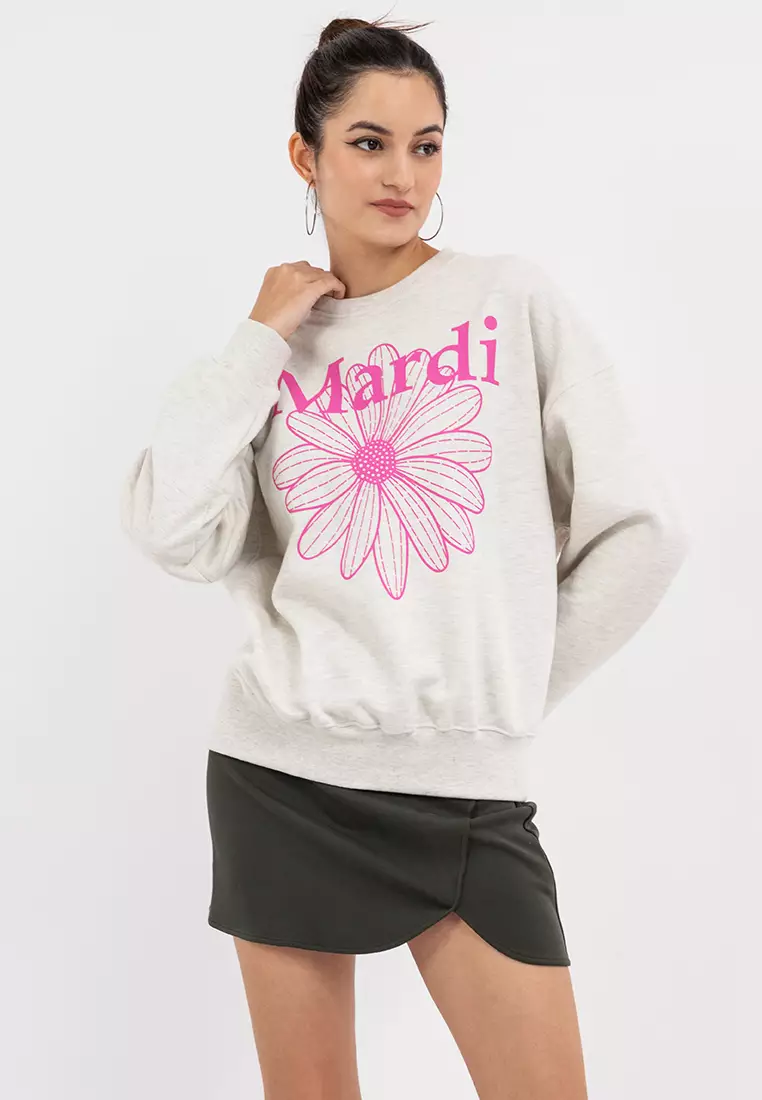 Sweatshirt Flower Mardi _Oatmeal Pink