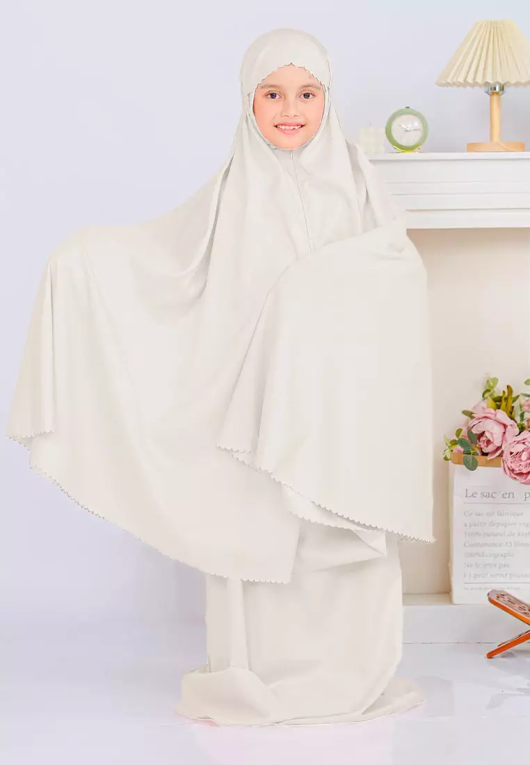 Zelena - Mukena Basic Sabira Lasercut 2in1 Prayer Set - Broken White