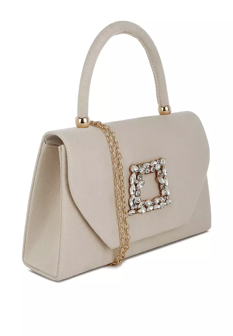 Mini Top Handle Brooch Bag in White