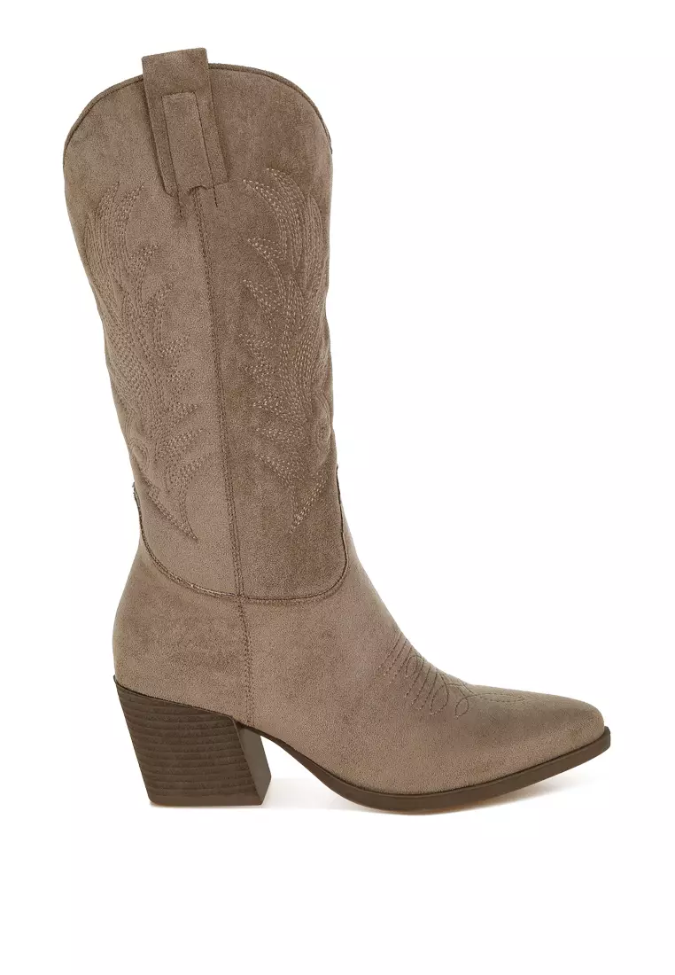 Discount on London Rag  shoes - SKU: Microfiber Long Cowboy Boots in Taupe