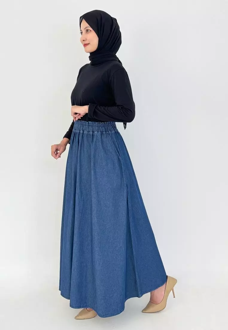 Claudia Denim Skirt (Rok Jeans A-Line) BIRU TUA
