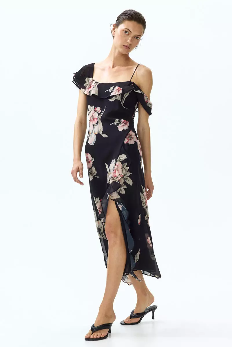 Asymmetric cold shoulder dress