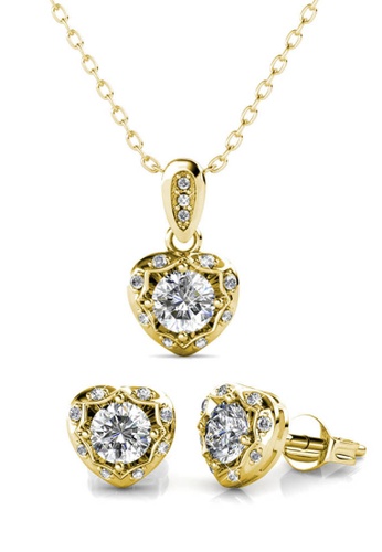 Her Jewellery Love Hook Set (Yellow Gold) - Made with premium grade crystals from Austria 6529BAC429C832GS_1