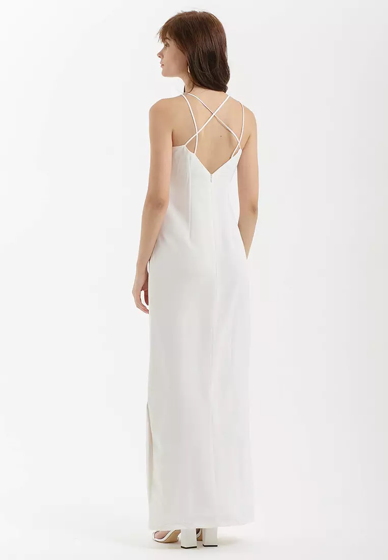 Cross Strap Back Maxi Dress in White