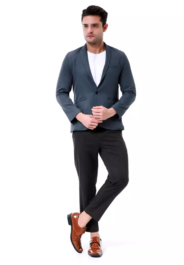 Elard Outerwear Pria Blazer Formal Long Sleeve Motif Polos Material Semiwoll ORIGINAL - Dark Gray