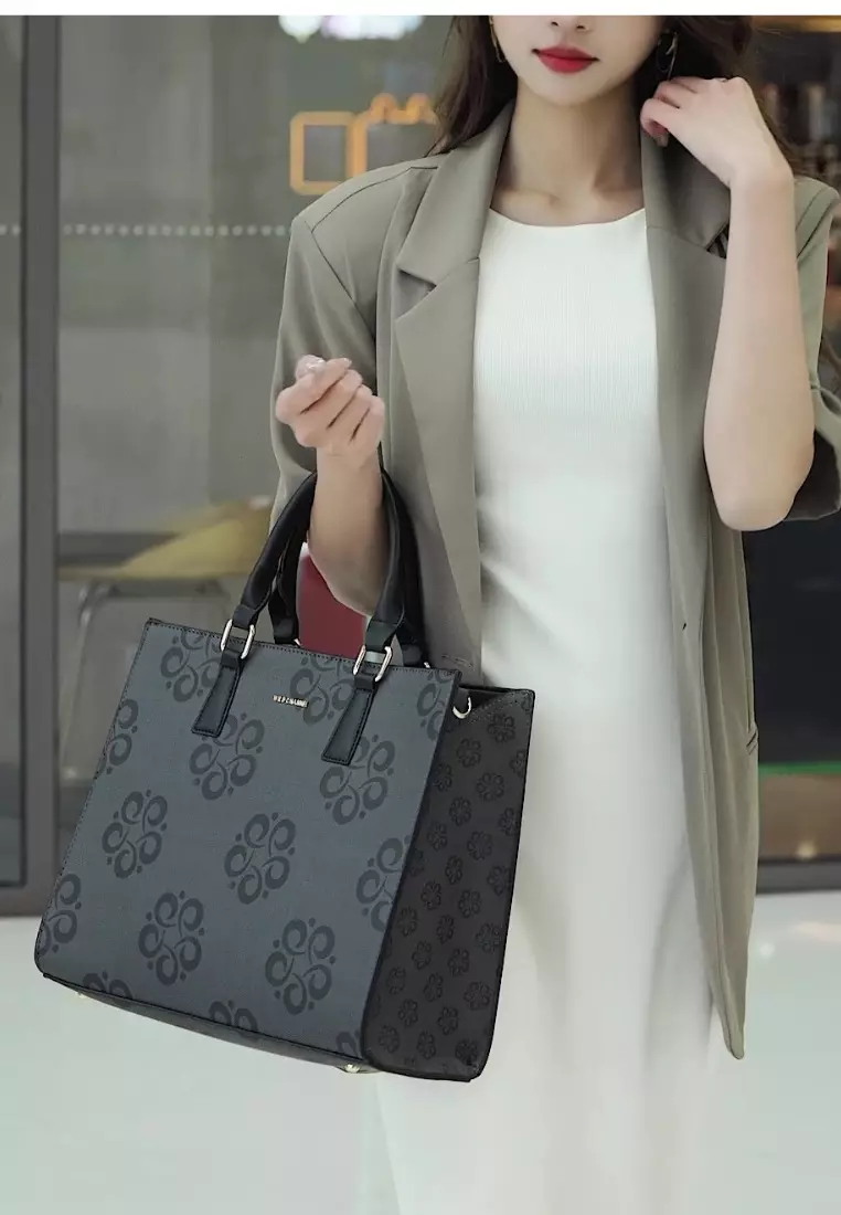 Women's Monogram Top Handle Bag / Sling Bag / Crossbody Bag - Black