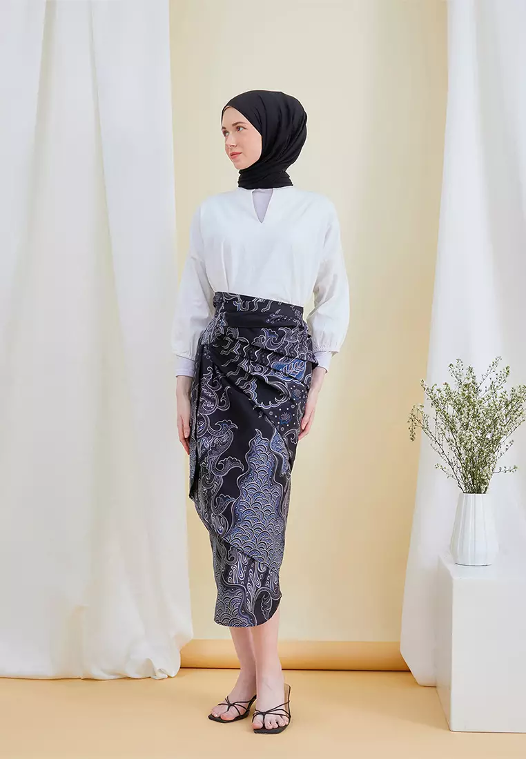 Enzy Batik Rok Lilit Ruffler Ganesha - Black