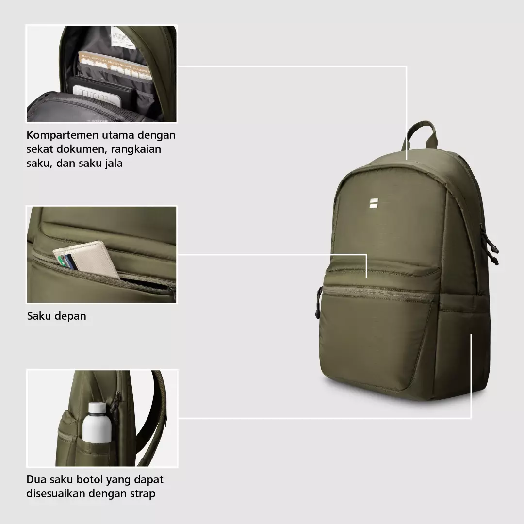 Leroy Laptop Backpack 15-Inch Tas Ransel Kerja Kuliah Sekolah Praktis - Olive