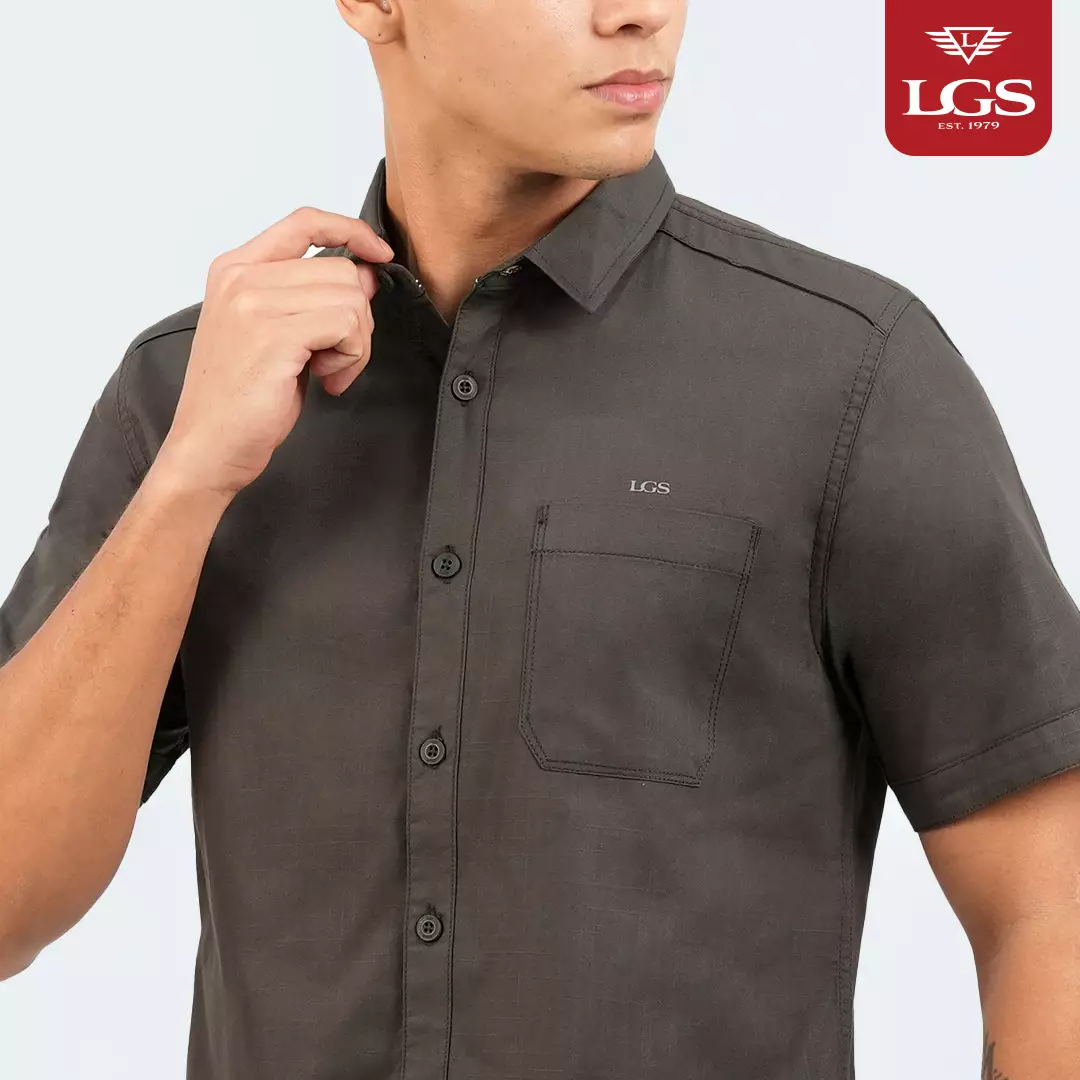 LGS - Kemeja Pria - Man Shirt - Slim Fit - Bahan Nyaman - Lengan Pendek - Abu Gelap - JSH.391.S2075F.1030.C
