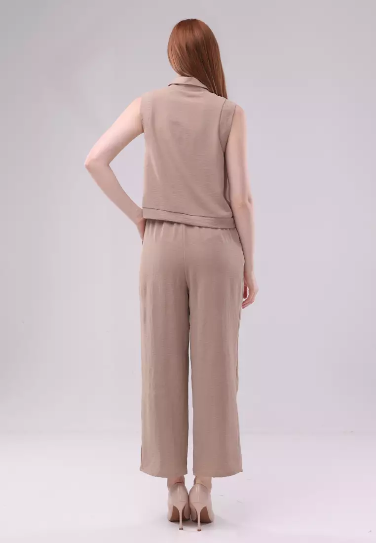 Plain Wrinkled Woven Sleeveless Terno Pants