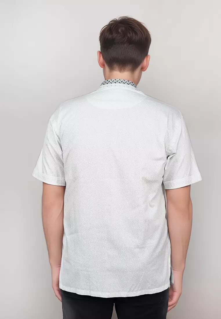 Crocodile KOKO 1113 White - Katun Lengan Pendek Corak Kontemporer Kemeja - Relax Fit