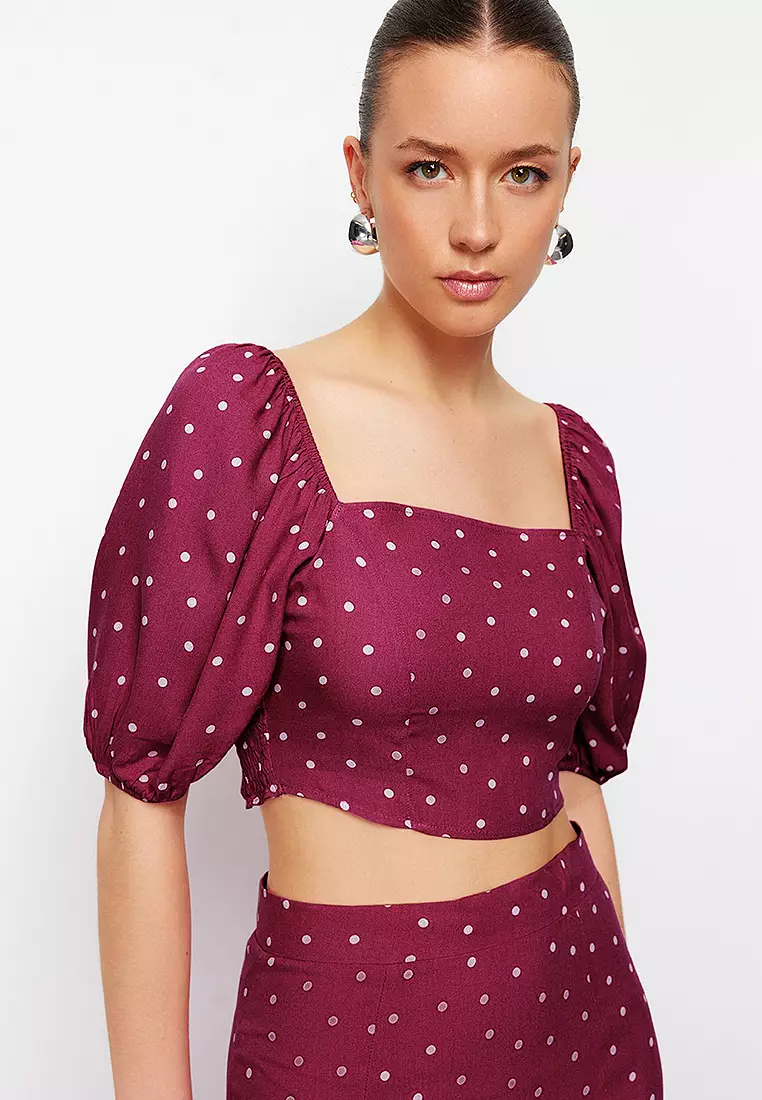 Crop Top Shein Red Polka Dot Skirt Midi Skirt Outfit Red Polka Dot