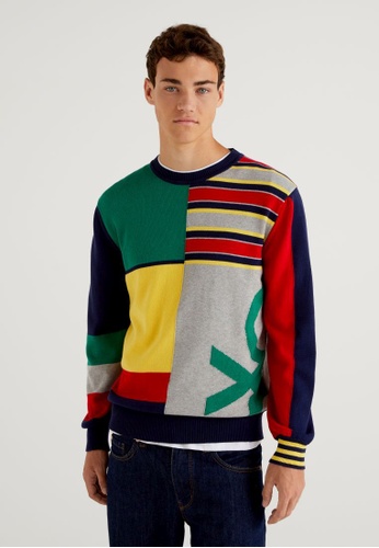 United Colors of Benetton multi 100% cotton patchwork sweater 4C5C4AA0FA8B26GS_1