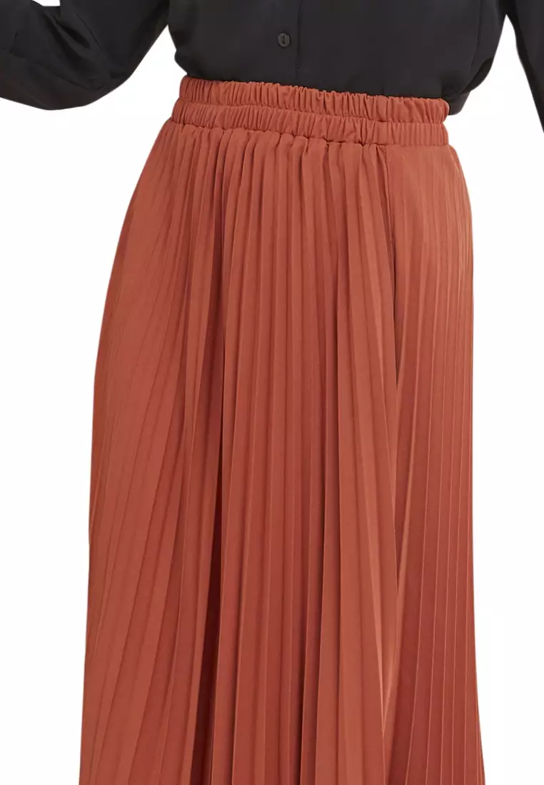 Belsya Rok Panjang Skirt Plisket Lipit Regular Fit Bawahan Wanita - Tangerine