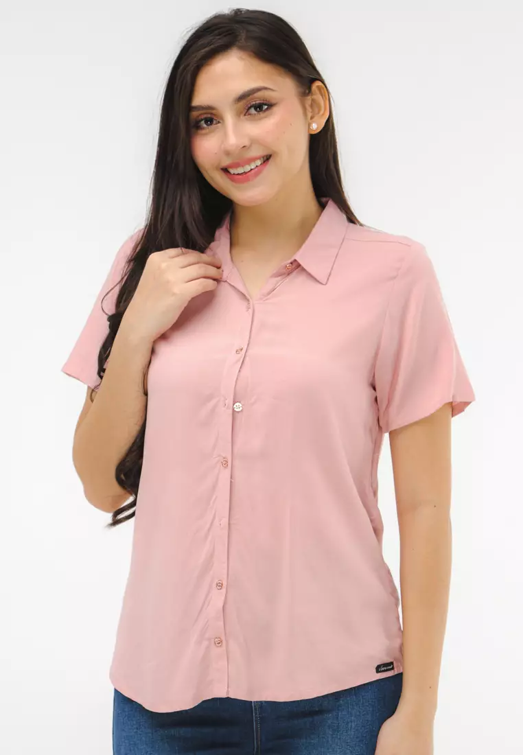 Woven Plain Rayon Short Sleeves Blouse