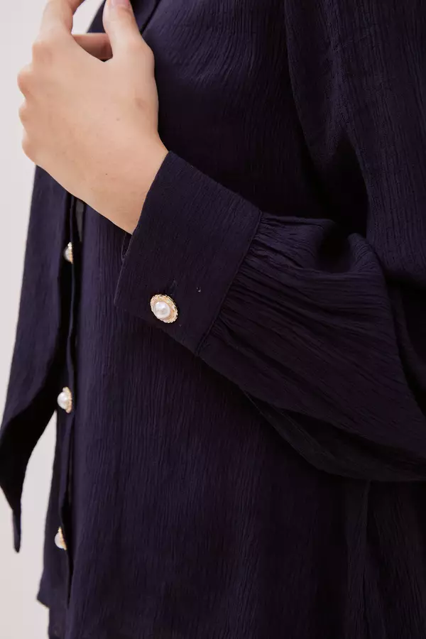 MINIMAL - Rowane - Blouse Scarft Detail - Dark Navy Colour Navy_Dark