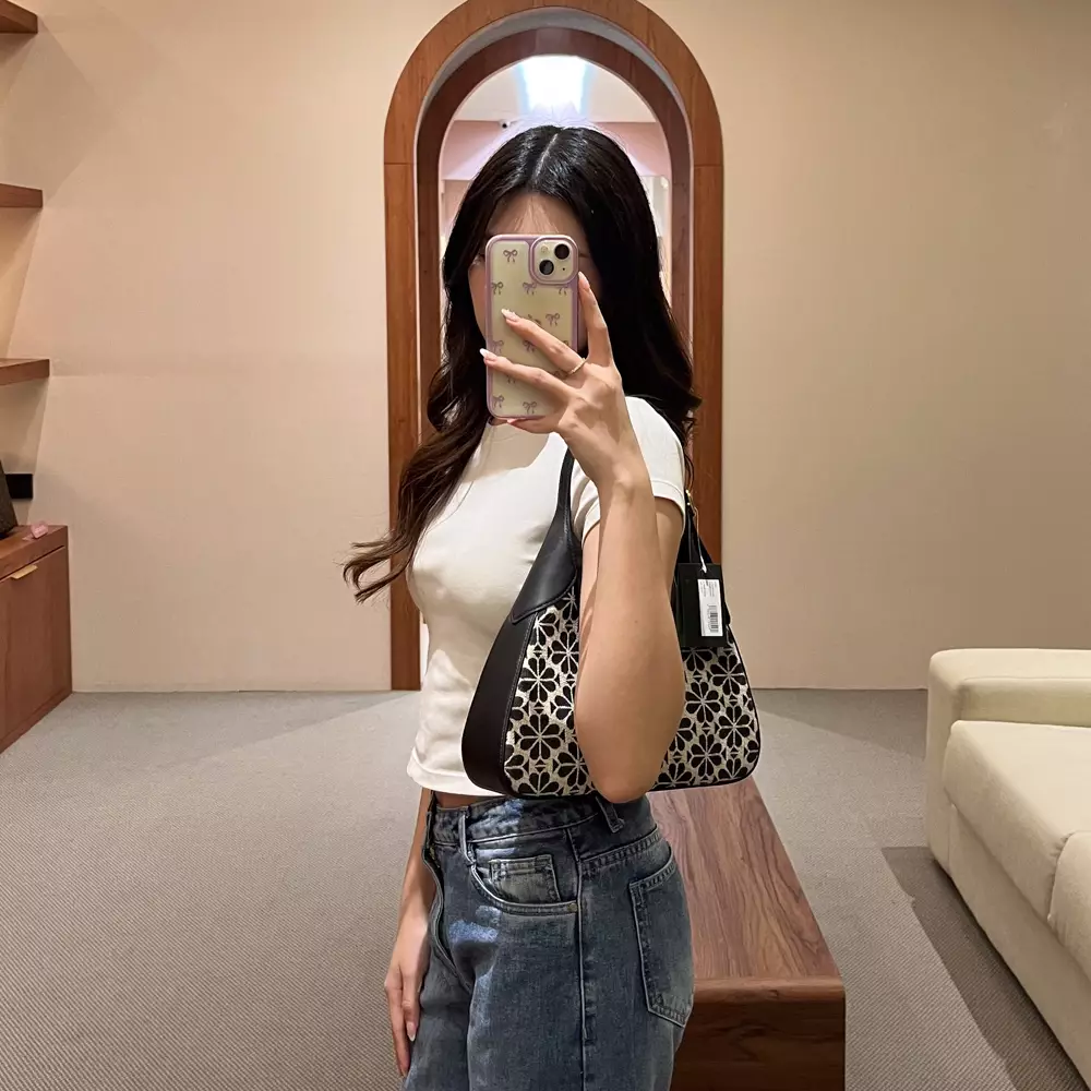 Tas KATE SPADE JACQUARD FLORAL NOUVEAU BLACK FLAP HOBO BAG 100% ORIGINAL