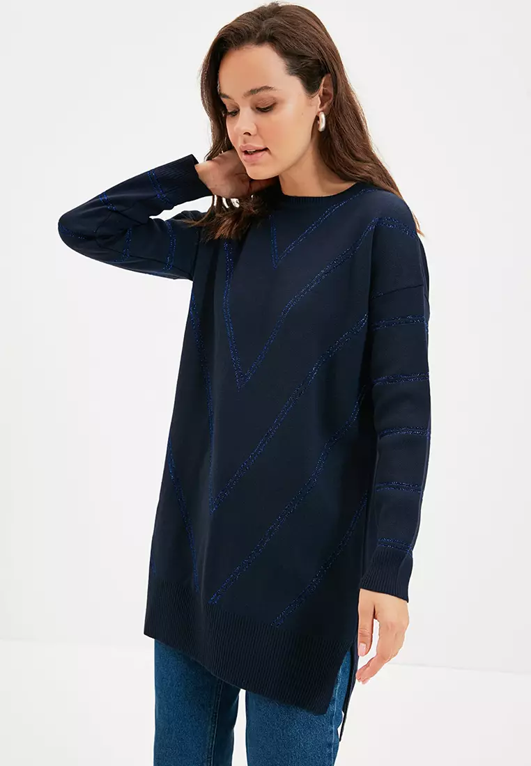 Glittery Long Knitwear Sweater