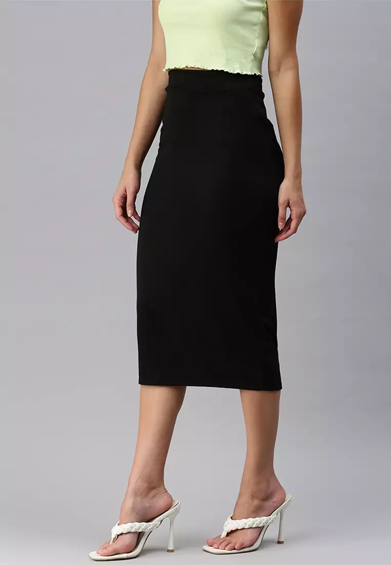 Black Knitted Long Tube Skirt