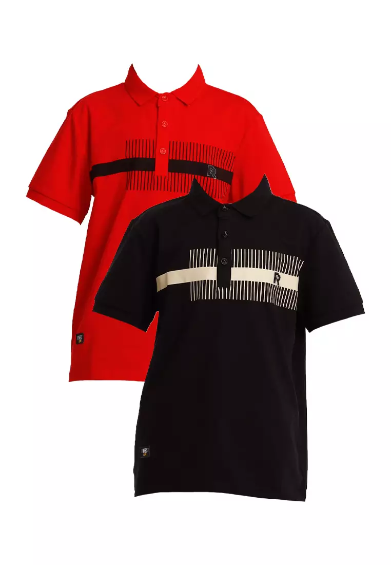 Forest Kids Stretchable Cotton Polo Tee Collar Tee | Baju T Shirt Budak Lelaki - FK20292-51Red