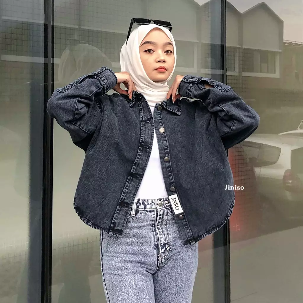 Jaket Crop Jeans Oversize Belle Basic Black Acid