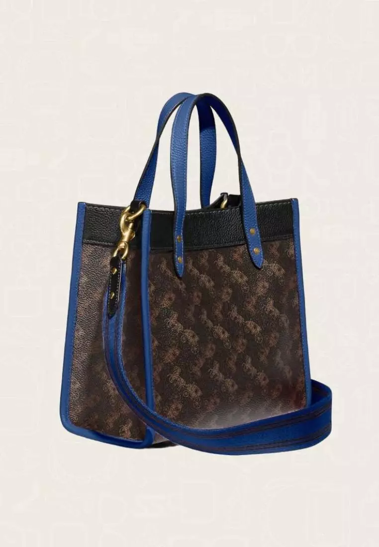 Coach Field Tote 22 With Horse And Carriage Print And Carriage Badge Truffle Blue Fin